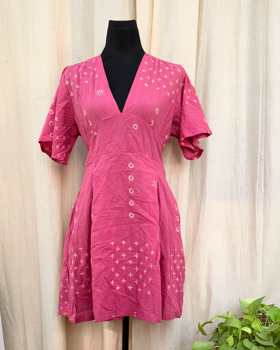 Elina Pink Hand block Cotton Dress - Love Despite