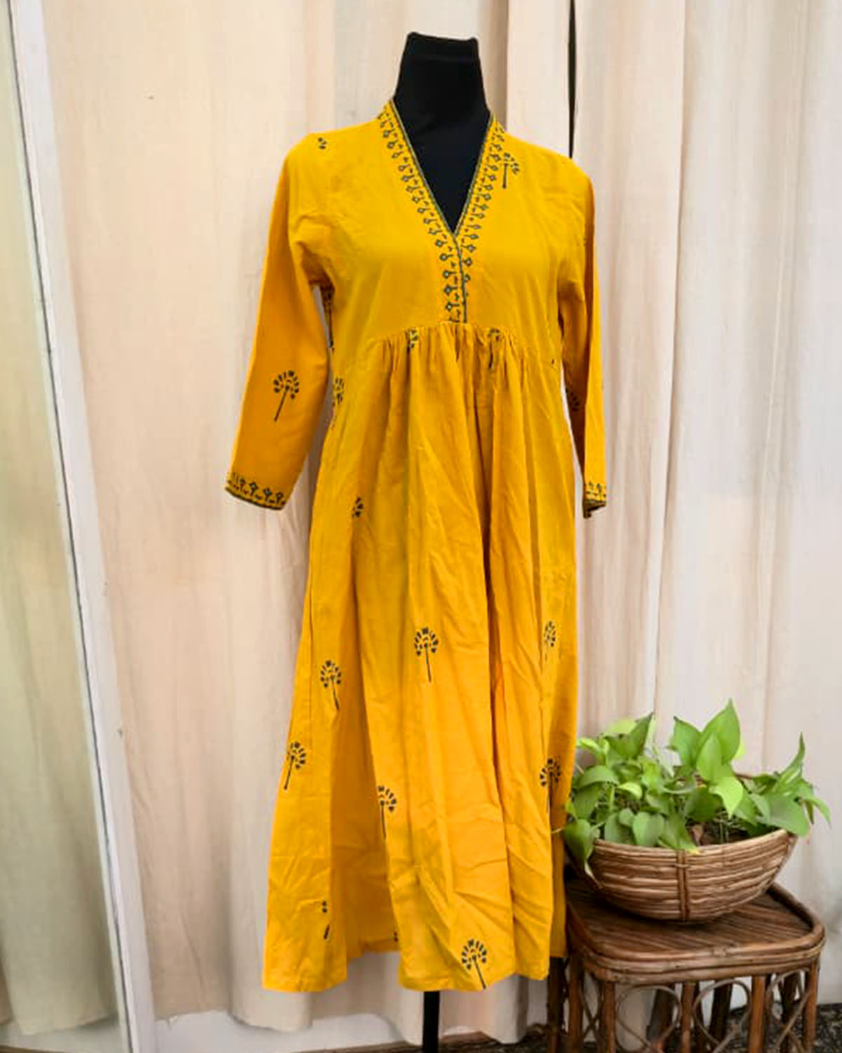 Saanjh Yellow Hand Block Print Kurta  - Love Despite