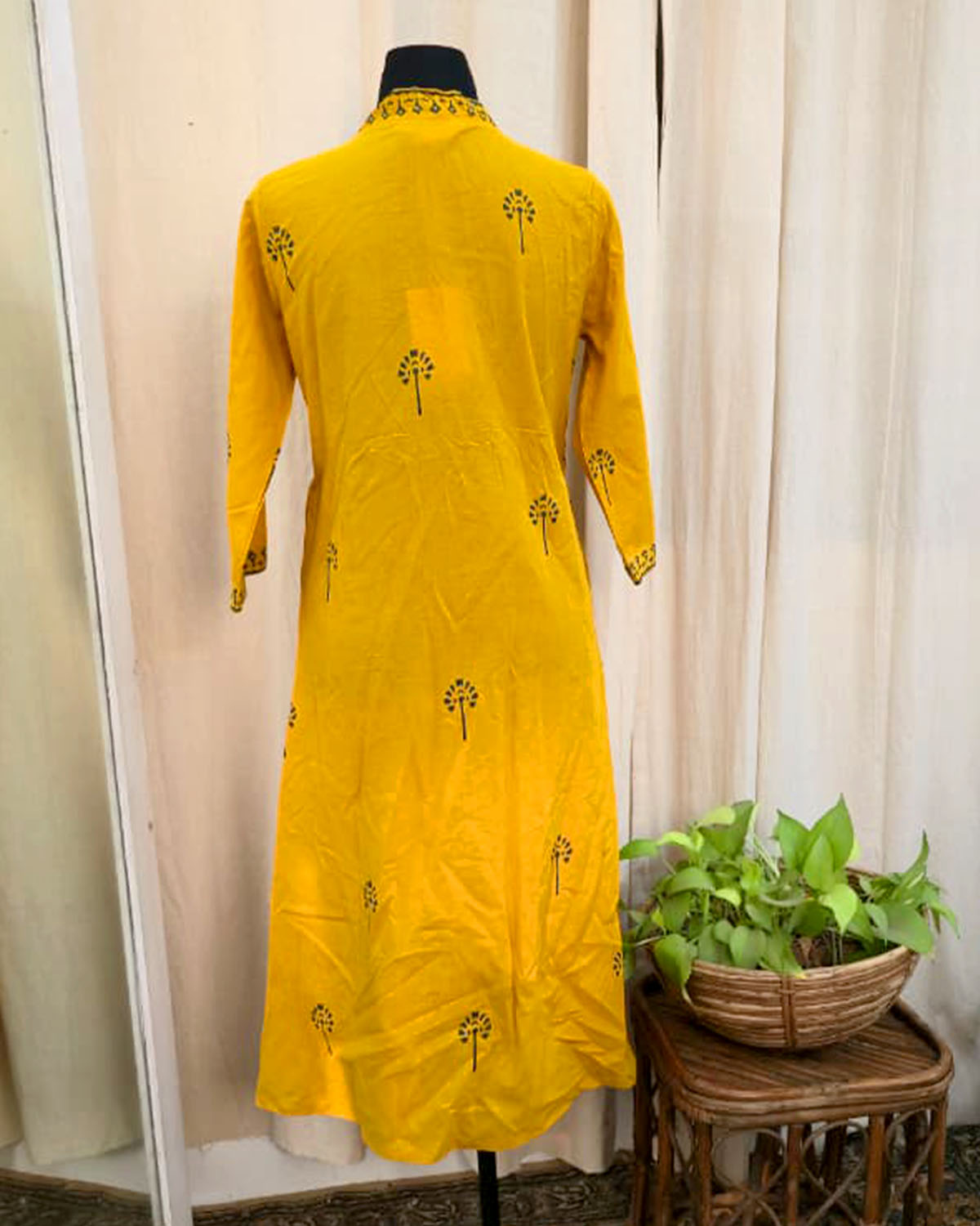Saanjh Yellow Hand Block Print Kurta  - Love Despite