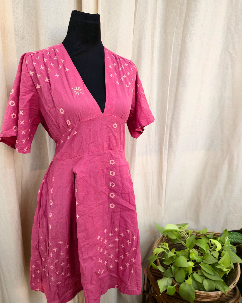 Elina Pink Hand block Cotton Dress - Love Despite