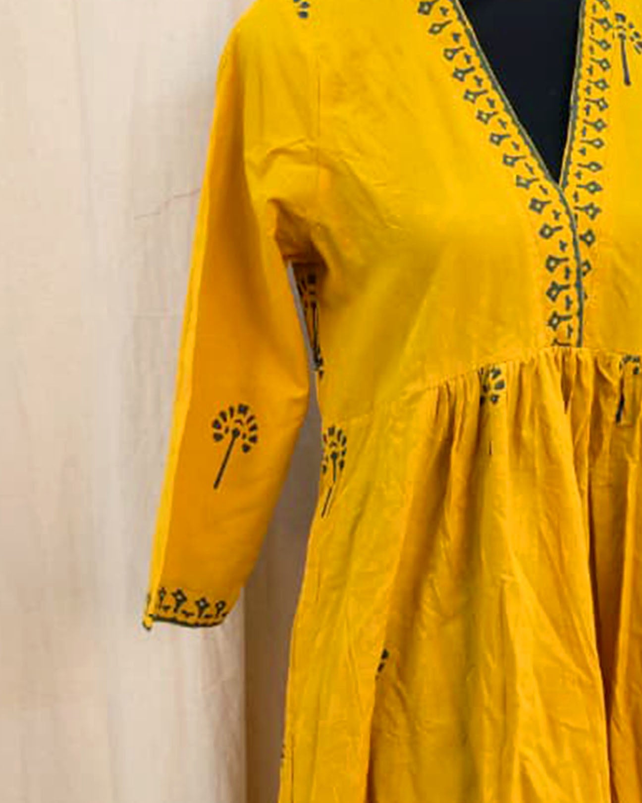 Saanjh Yellow Hand Block Print Kurta  - Love Despite