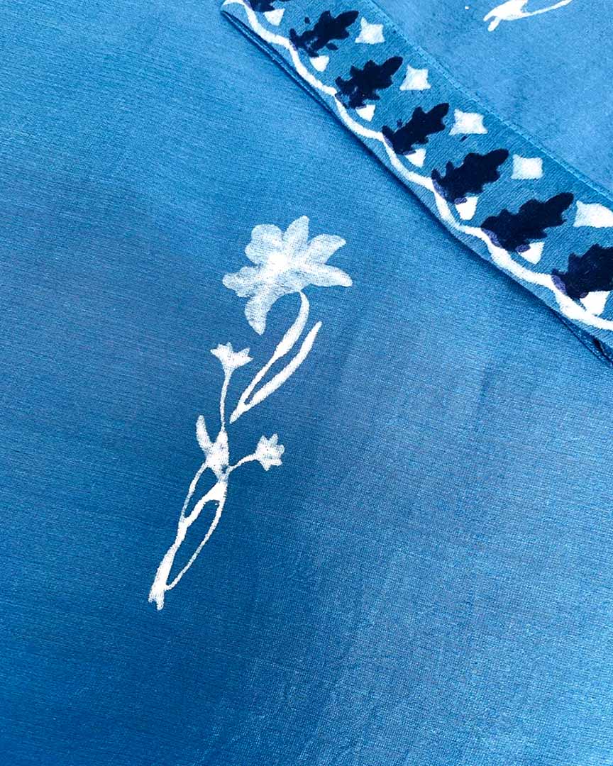 Aasmani Khwab Blue Handblock Printed Chanderi Silk Kurti -  CHD