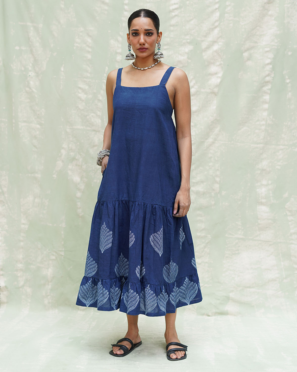 Bahar Blue Handblock Print Cotton Dress - INDI