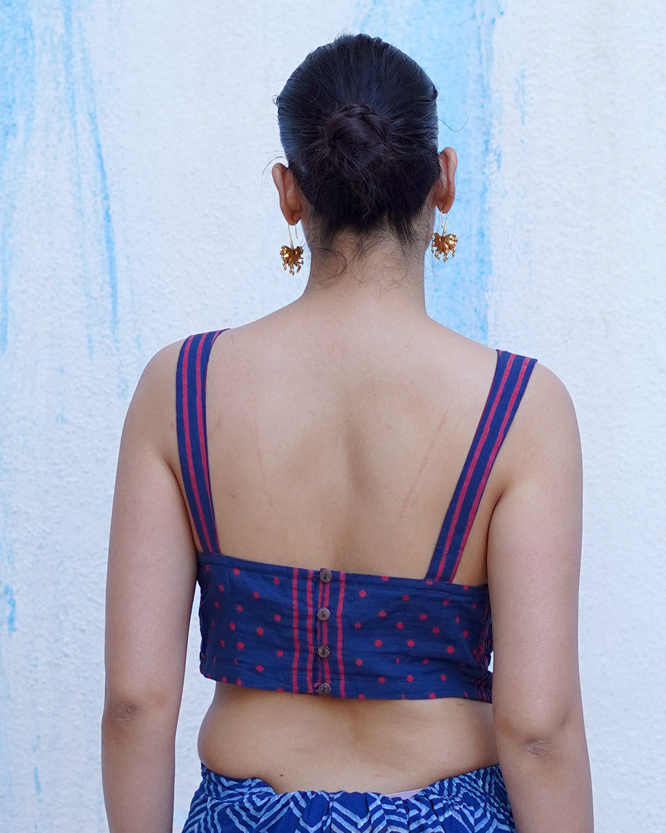 Playing till sunset Indigo Hand Block Printed Cotton Blouse - UMT