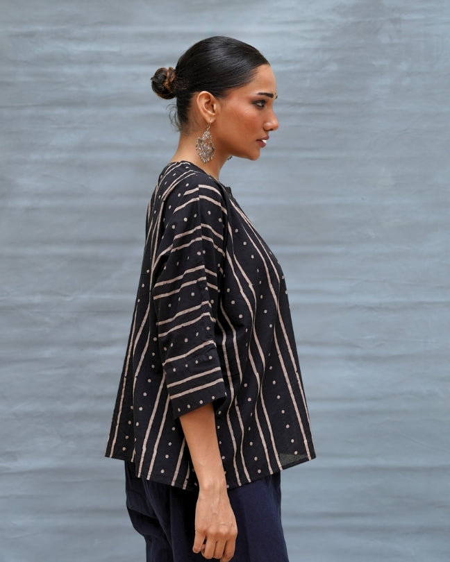 Hunter's Moon Black Handblock Print Cotton Top - MNCH