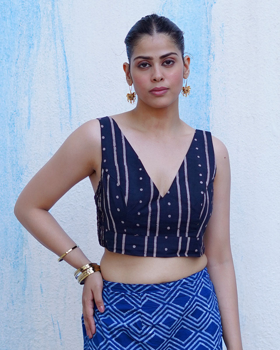 Summer Without Rush Black Hand Block Printed Cotton Blouse - UMT