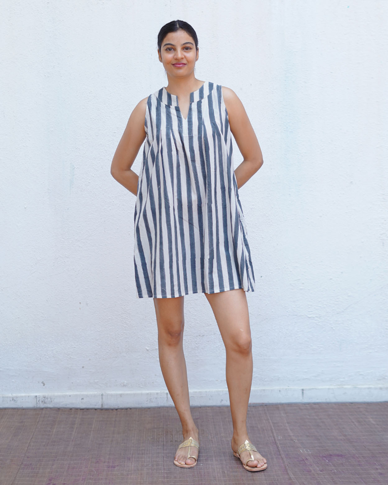 Monsoon Tide Grey Block Printed Dress - BMS