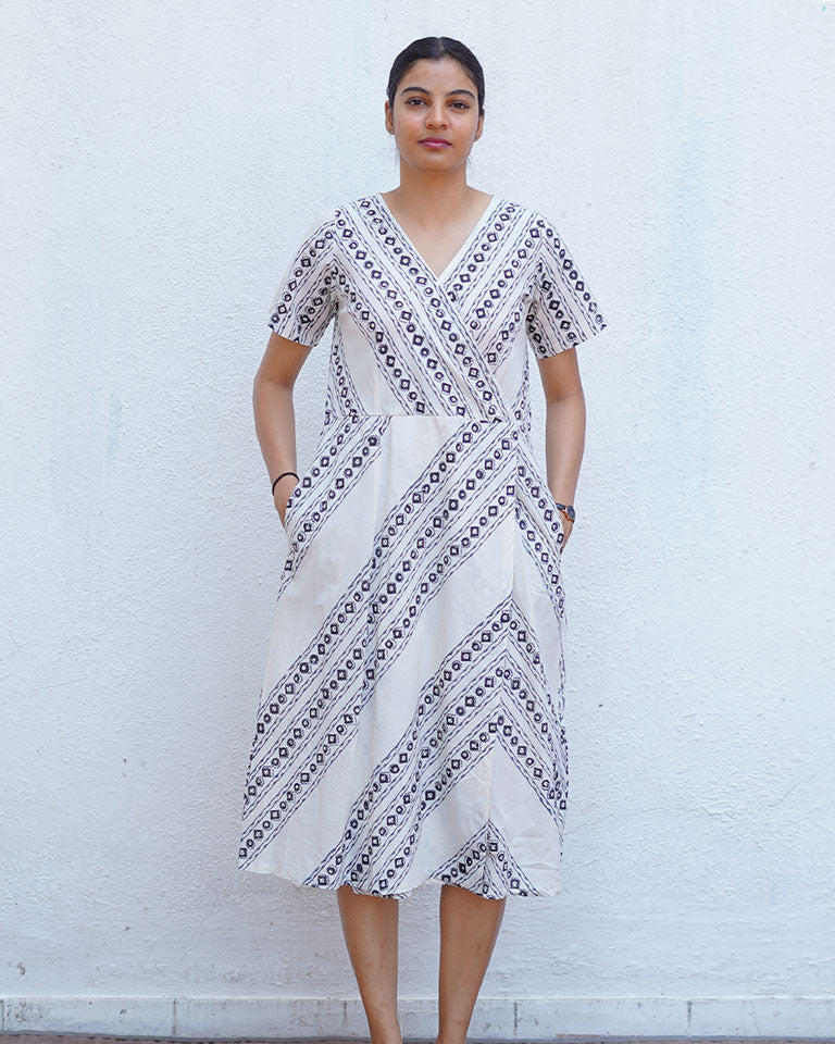 Rain Hush Grey Block Printed Dress - BMS