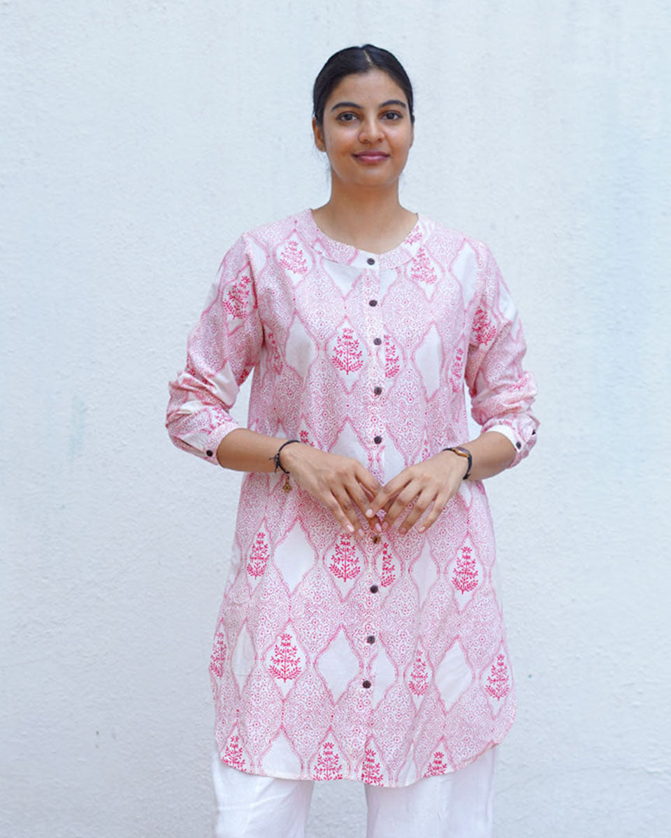 Promise of a Primrose Blush Pink Hand Block Print Kurti - MMG