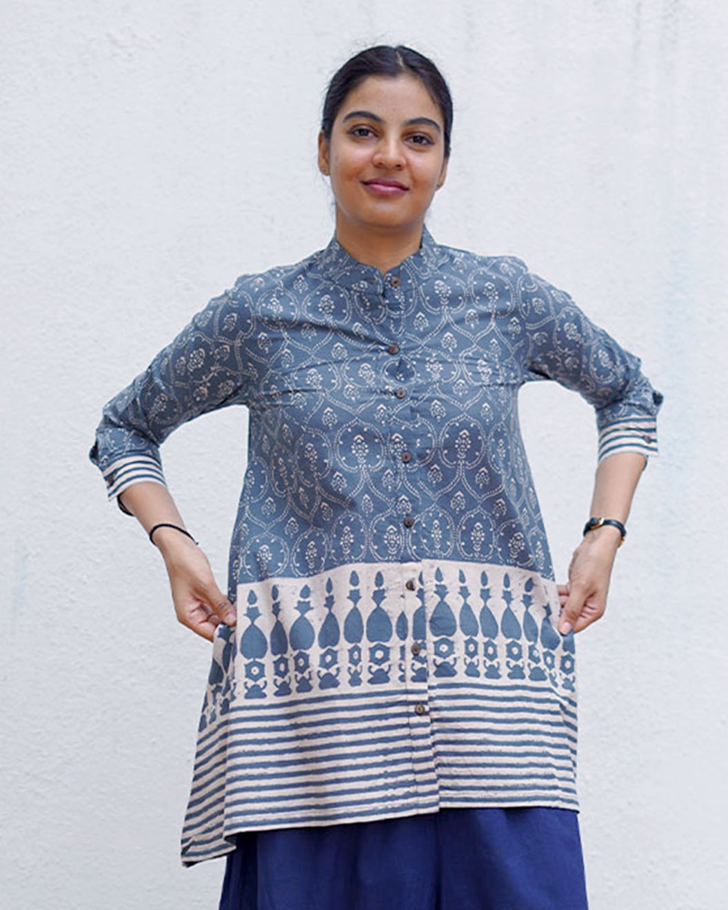 Ashen Shore Grey Block Printed Top - BMS