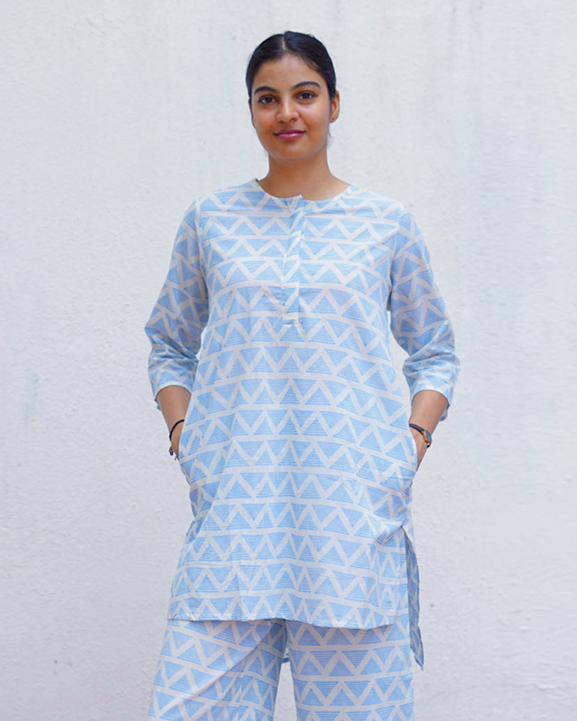 Chaaya Light Blue Hand Block Printed Kurti-BAD