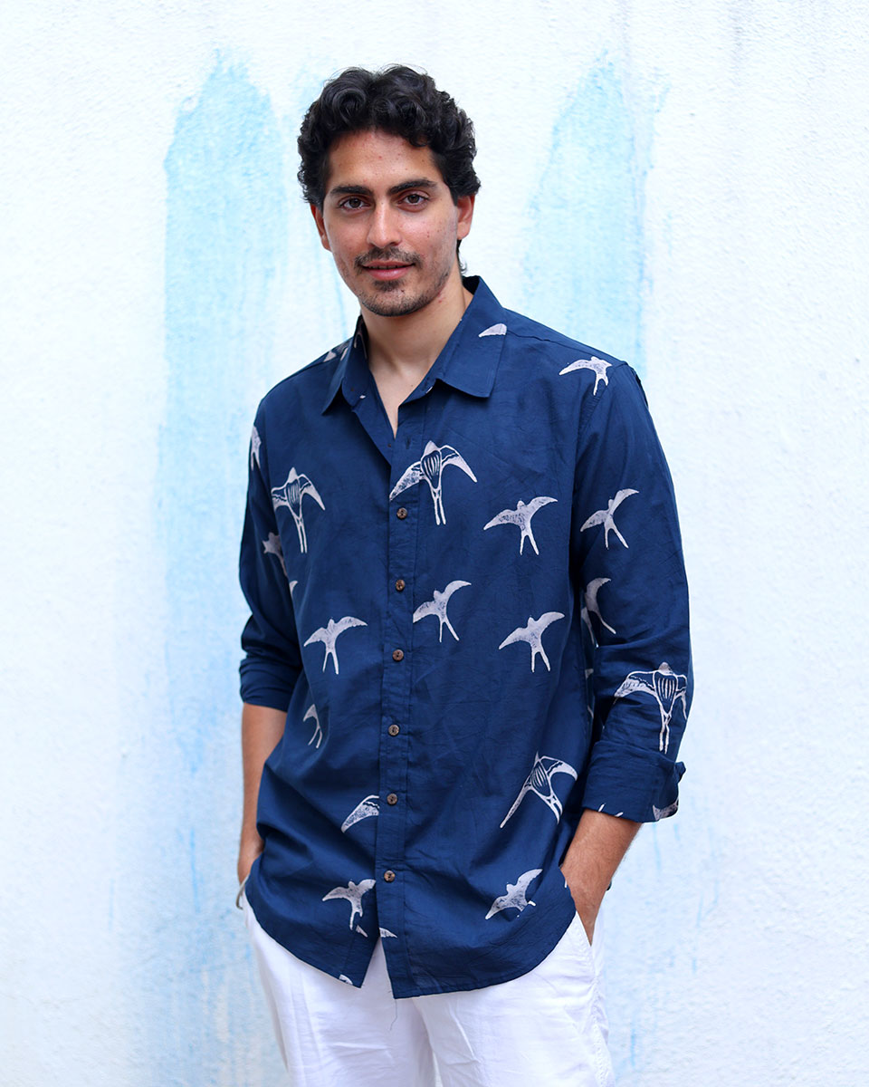 Gulbar Blue Hand Block Print Cotton Shirt - TOF