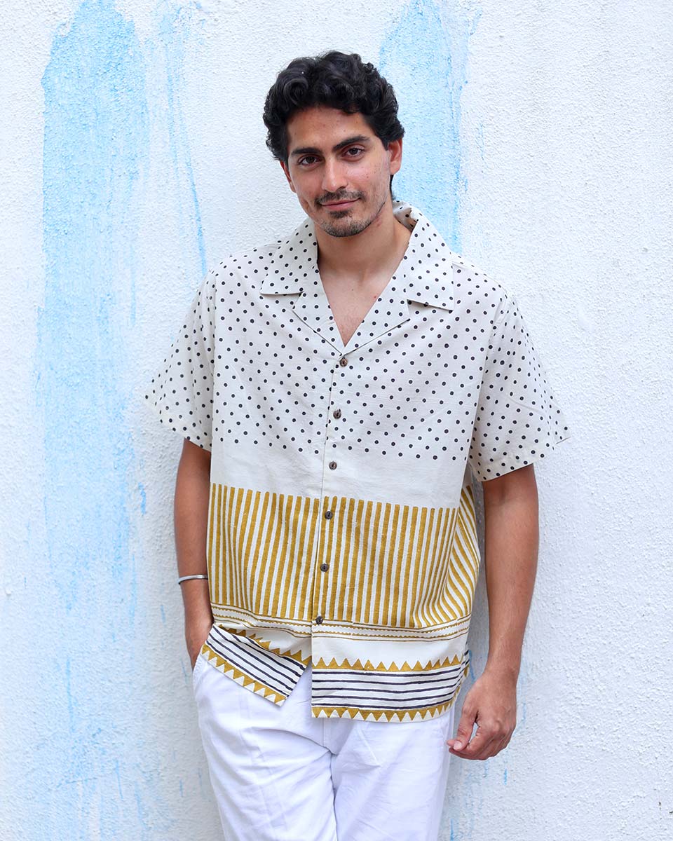 Tarikh White Hand Block Print Cotton Shirt - TOF