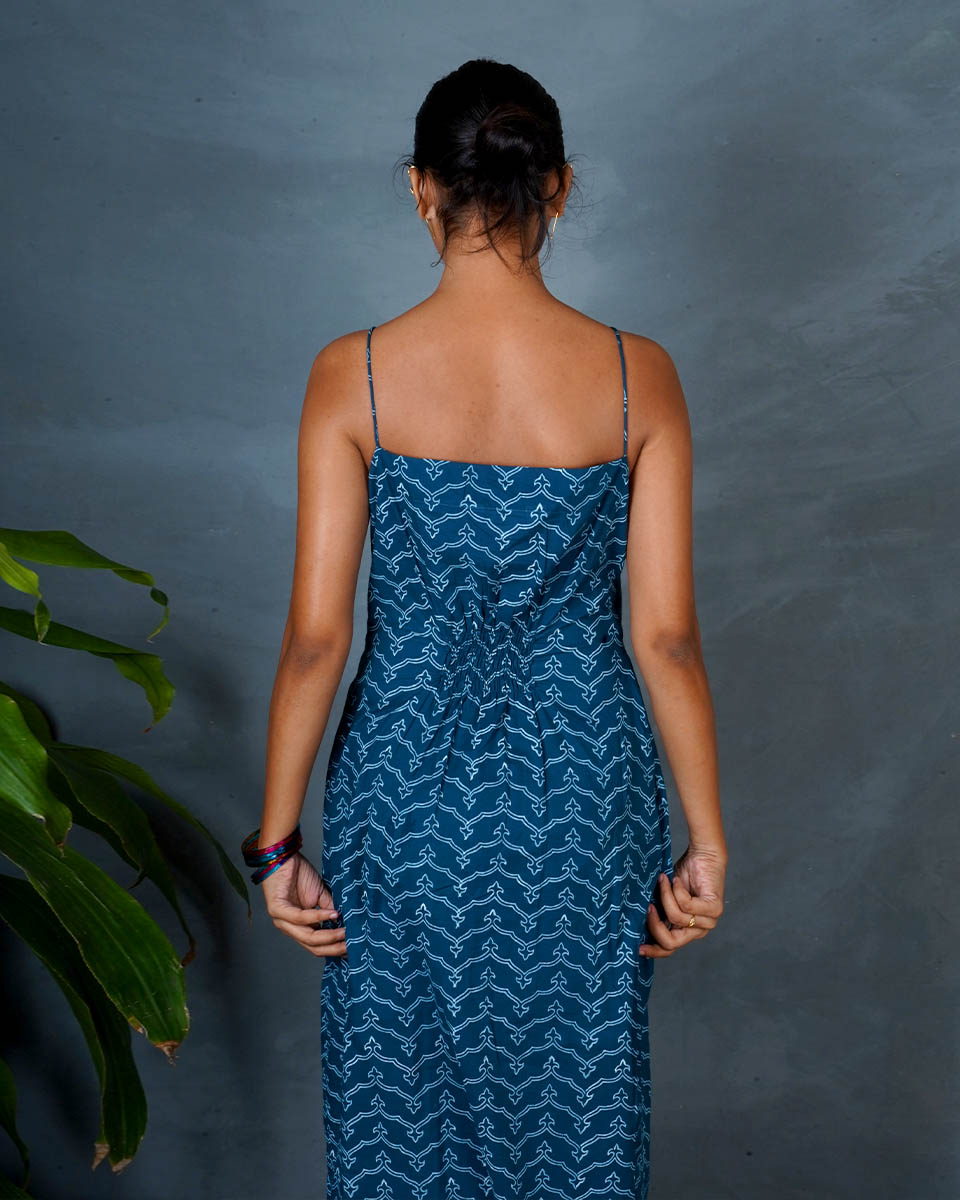 Anaya Teal Green Hand Block Printed Dress-MYA