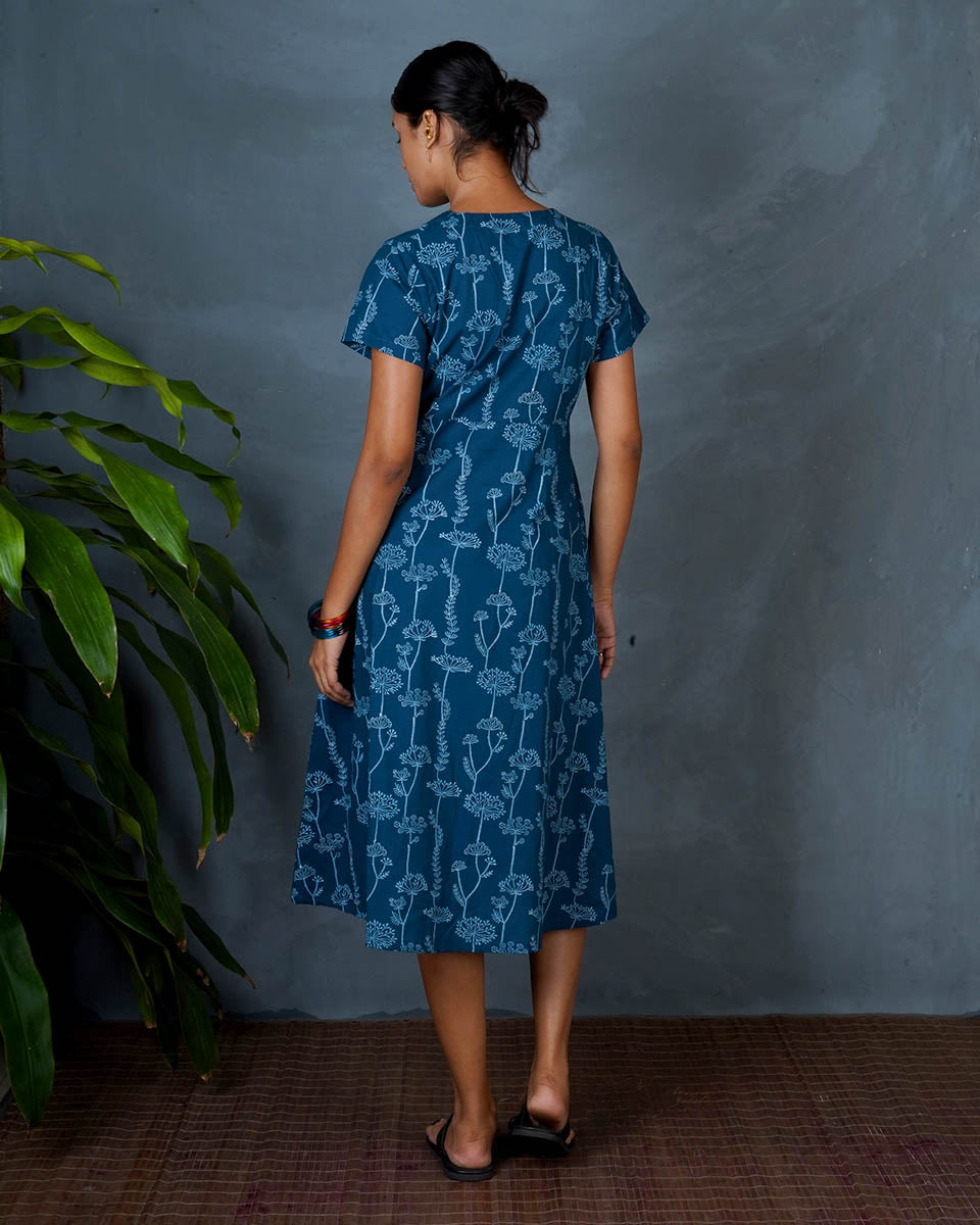 Charvi Teal Green Hand Block Printed Dress-MYA