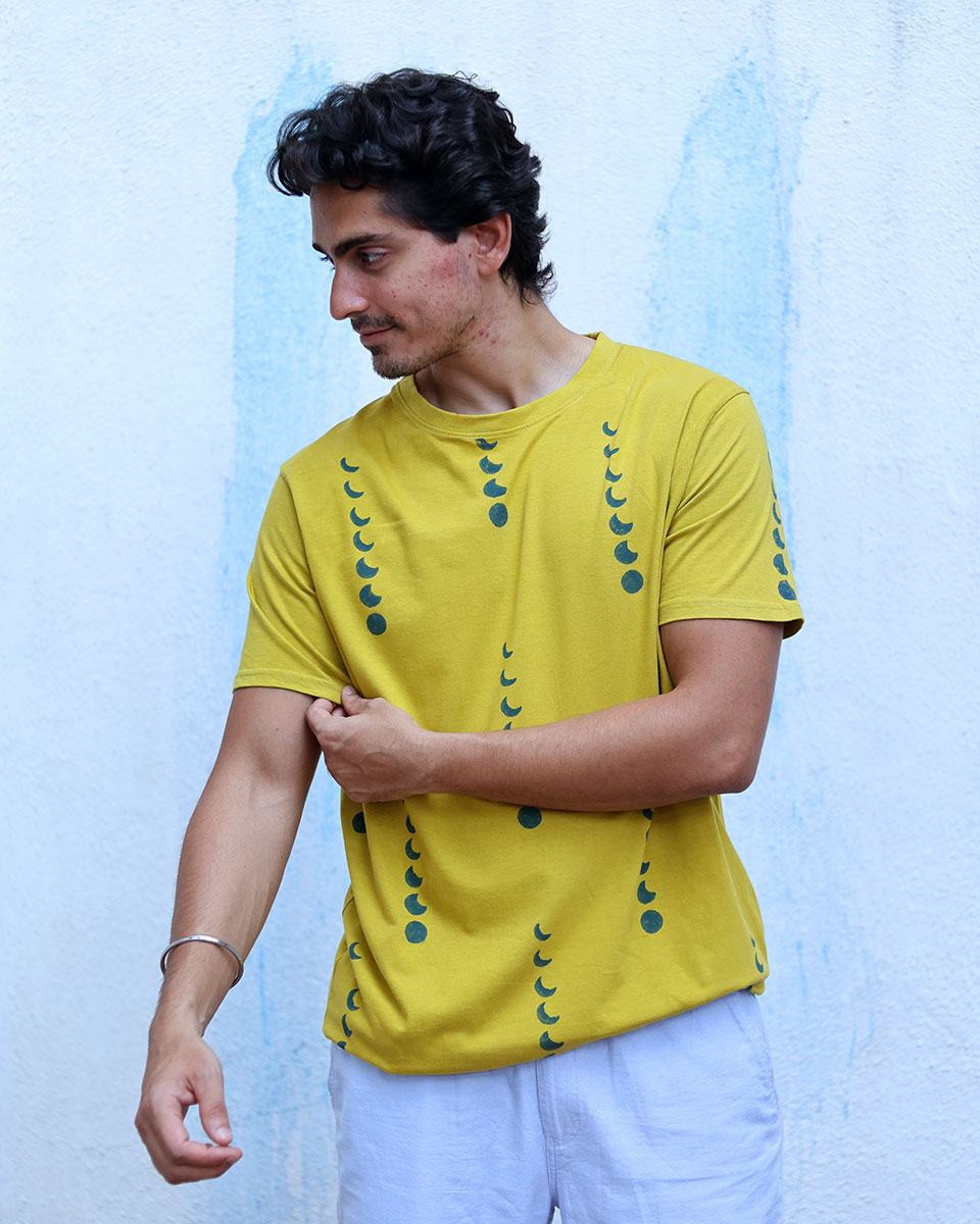 Barkat Mustard Yellow Hand Block Print Cotton T- Shirt - TOF