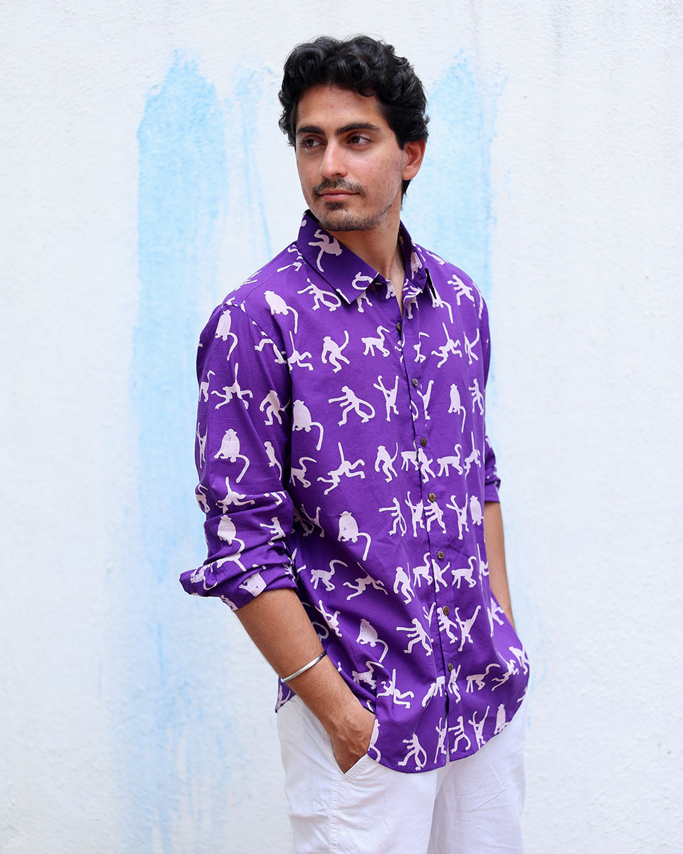 Sairaab Purple Hand Block Print Cotton Shirt - TOF