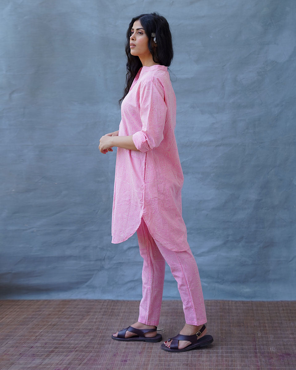 Radiant Roses Blush Pink Block Printed Kurta Set - MMG