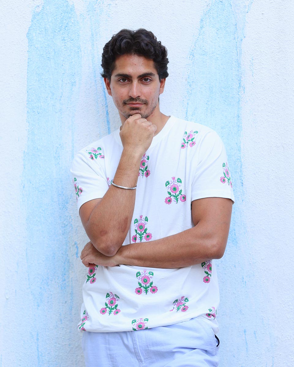 Aarzoo White Hand Block Print Cotton T- Shirt - TOF