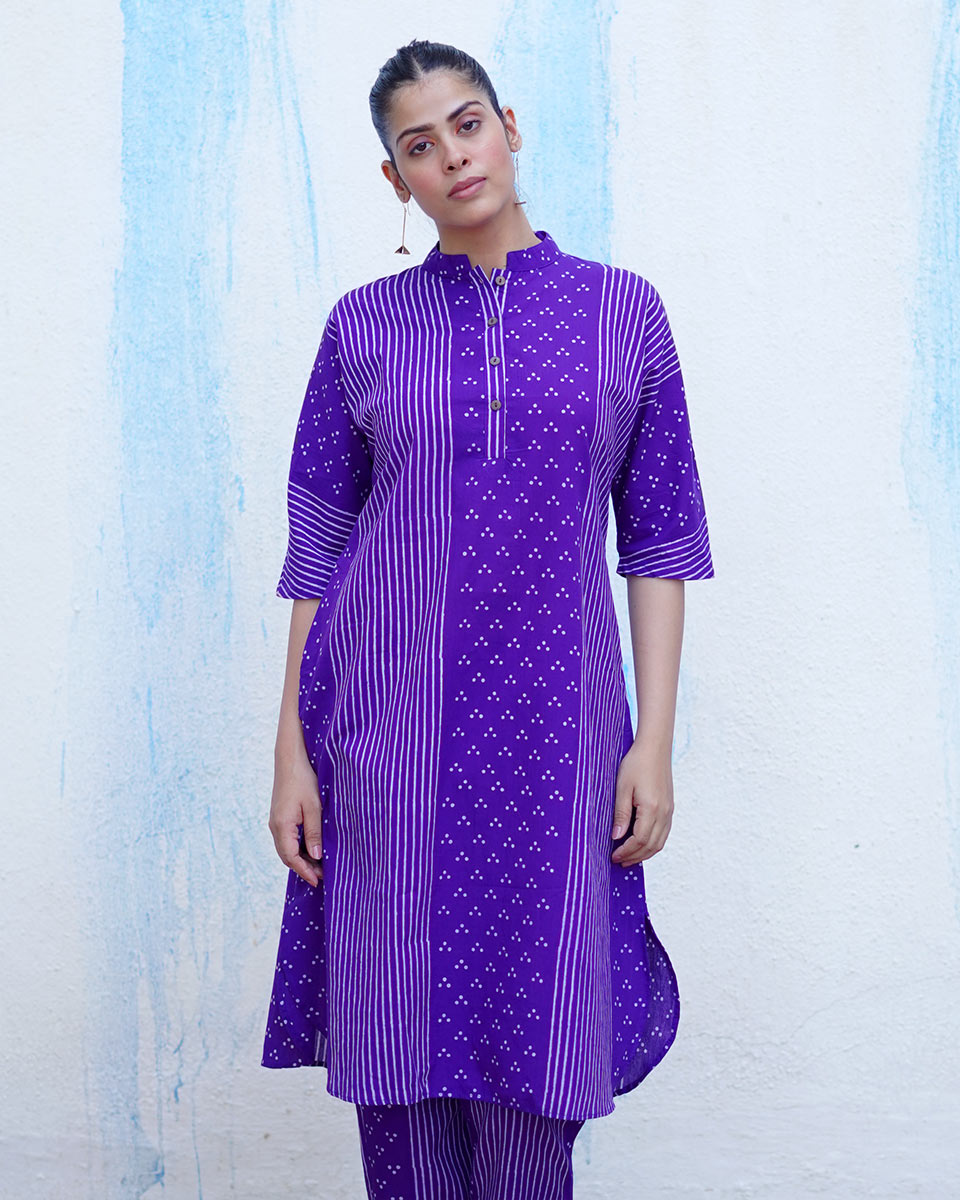 Maina Purple Handblock Print Cotton Kurta Set - BFG