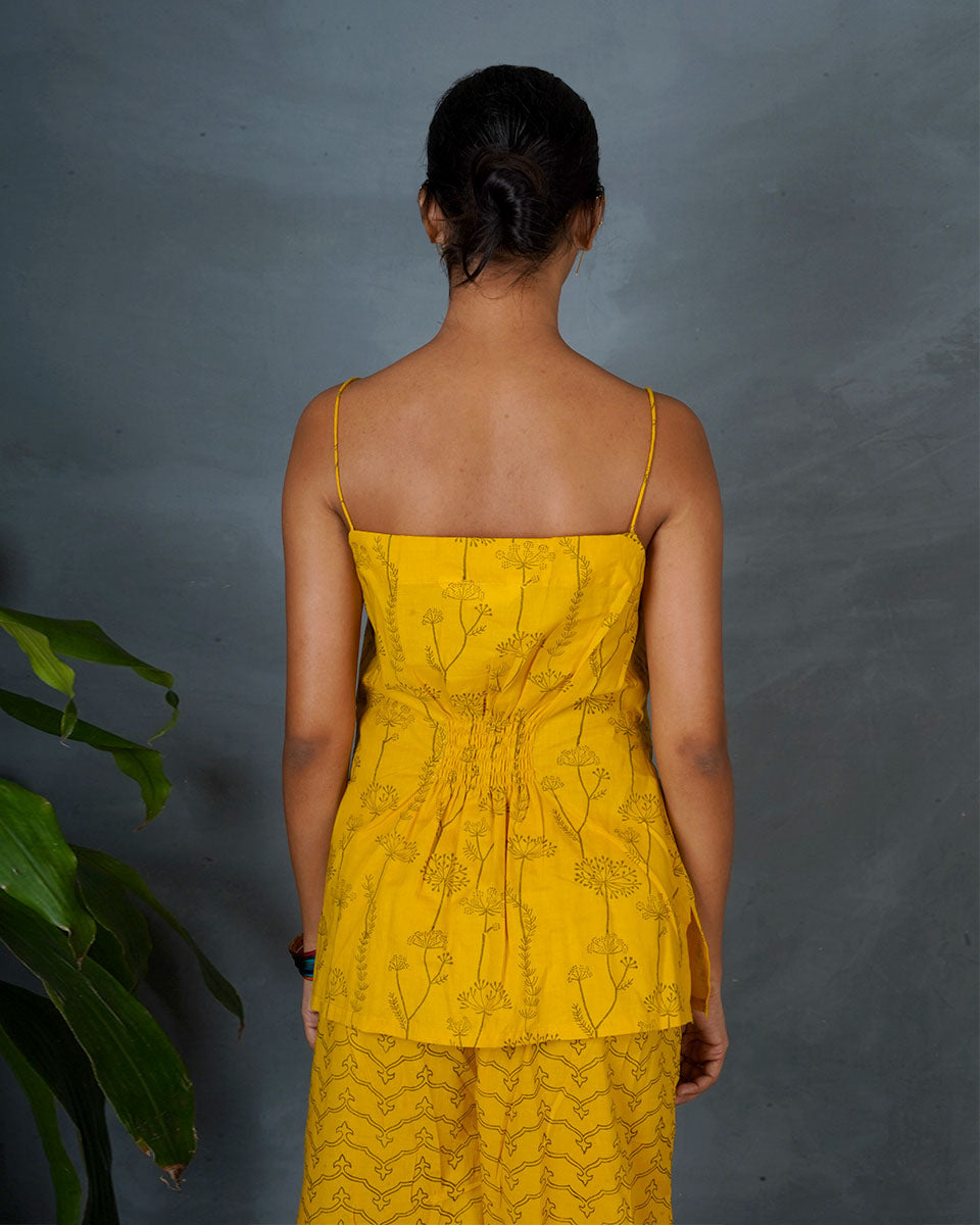 Noor Yellow Hand Block Printed Top-MYA