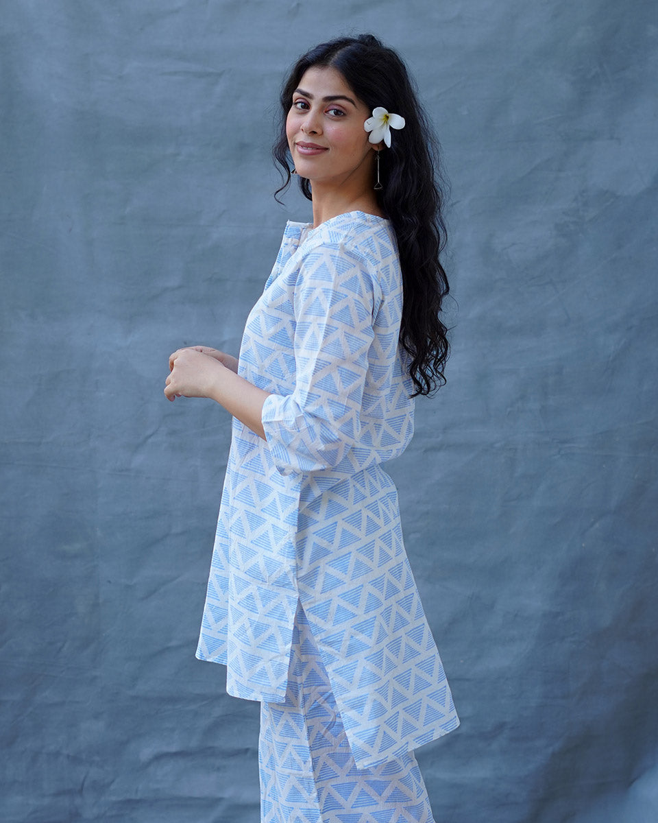 Chaaya Light Blue Hand Block Printed Kurti-BAD