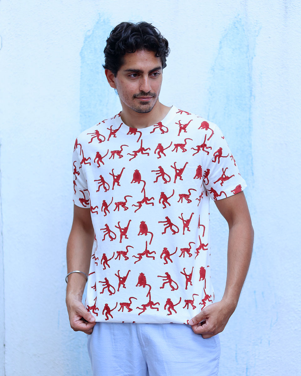 Samar White Hand Block Print Cotton T- Shirt - TOF