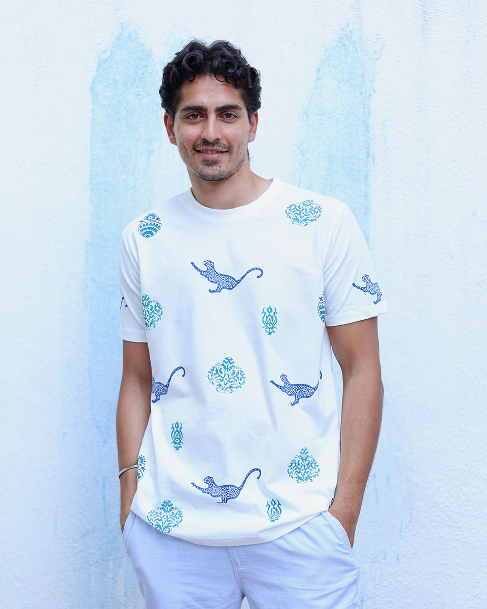 Kaif White Hand Block Print Cotton T- Shirt - TOF