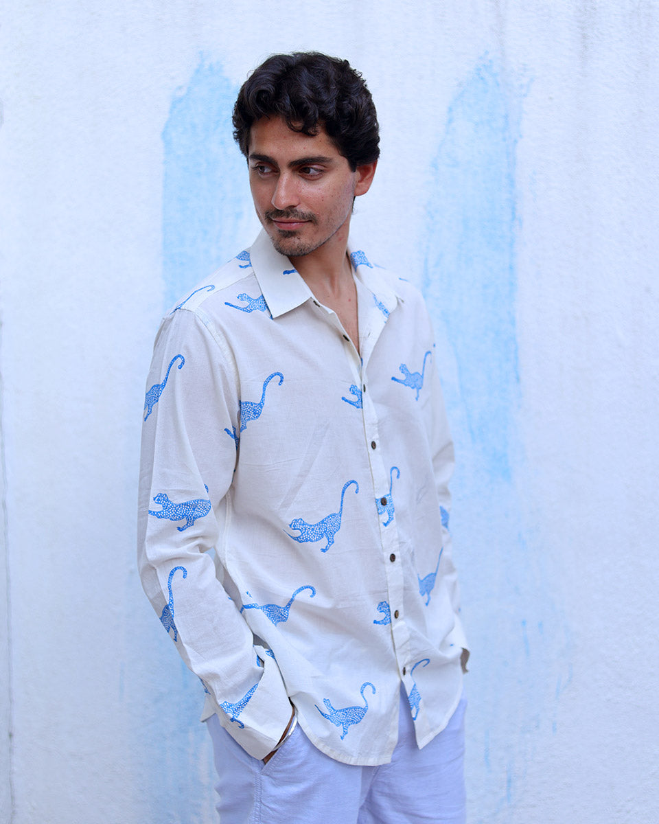 Mannat White Hand Block Print Cotton Shirt -TOF