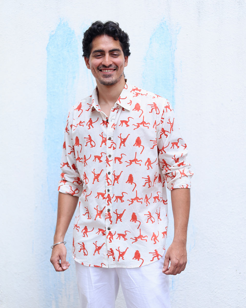 Aariz White Hand Block Print Cotton Shirt -TOF