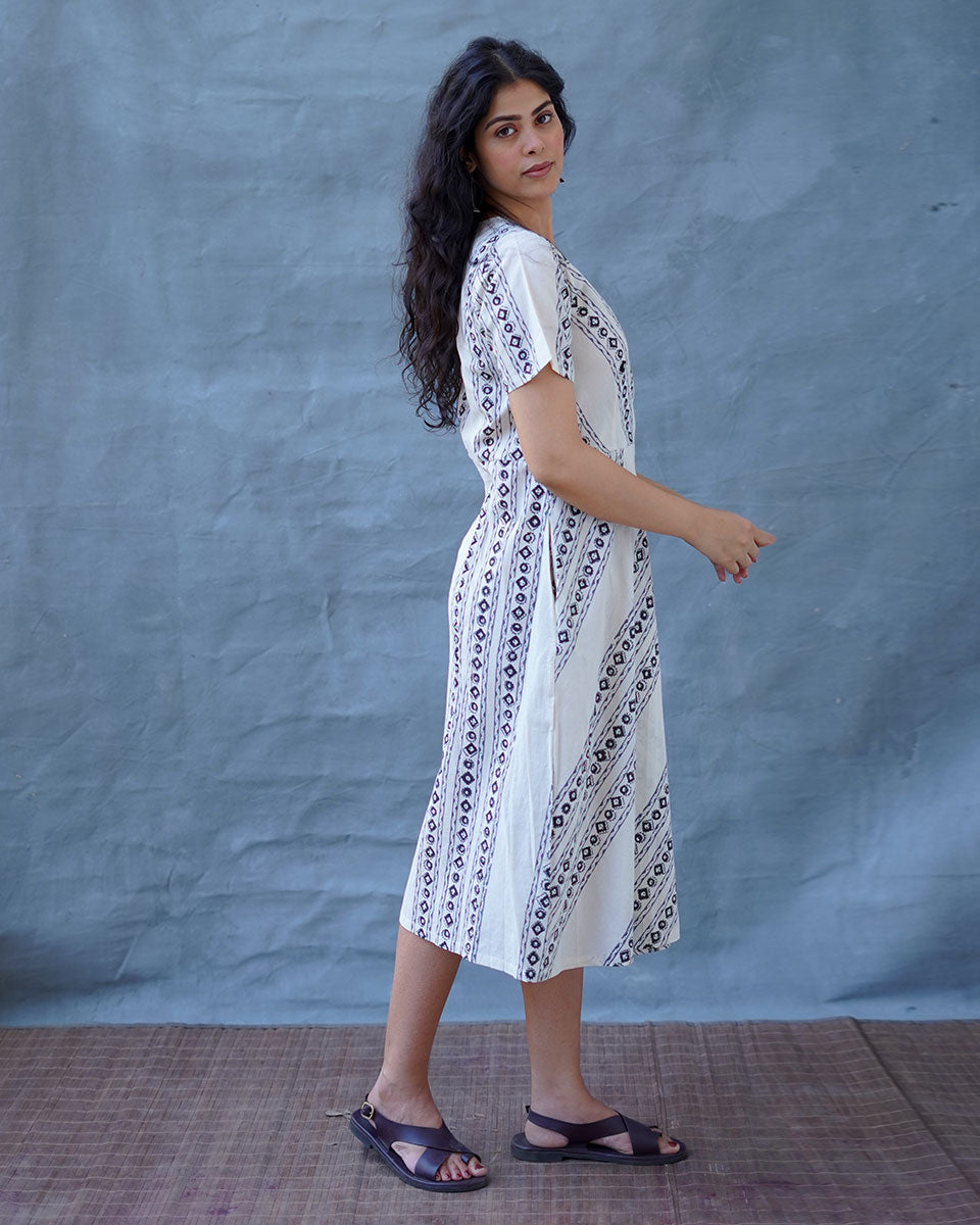Rain Hush Grey Block Printed Dress - BMS