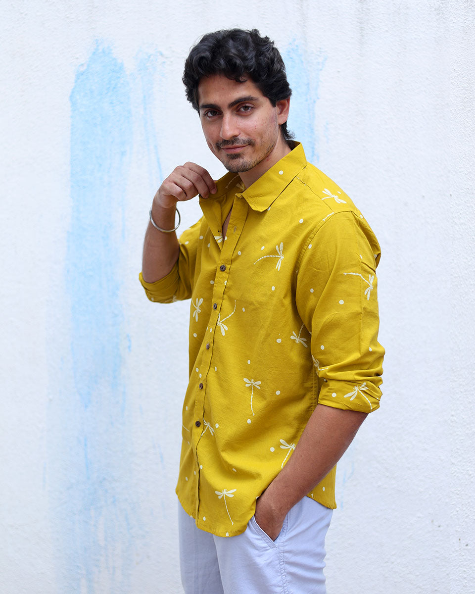 Barsaat Mustard Yellow  Hand Block Print Cotton T- Shirt - TOF