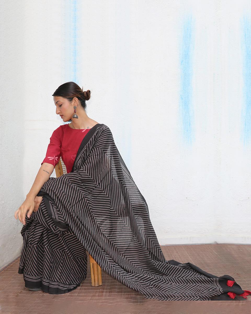 Nightingale Handblockprinted Cotton Saree - Fmtm