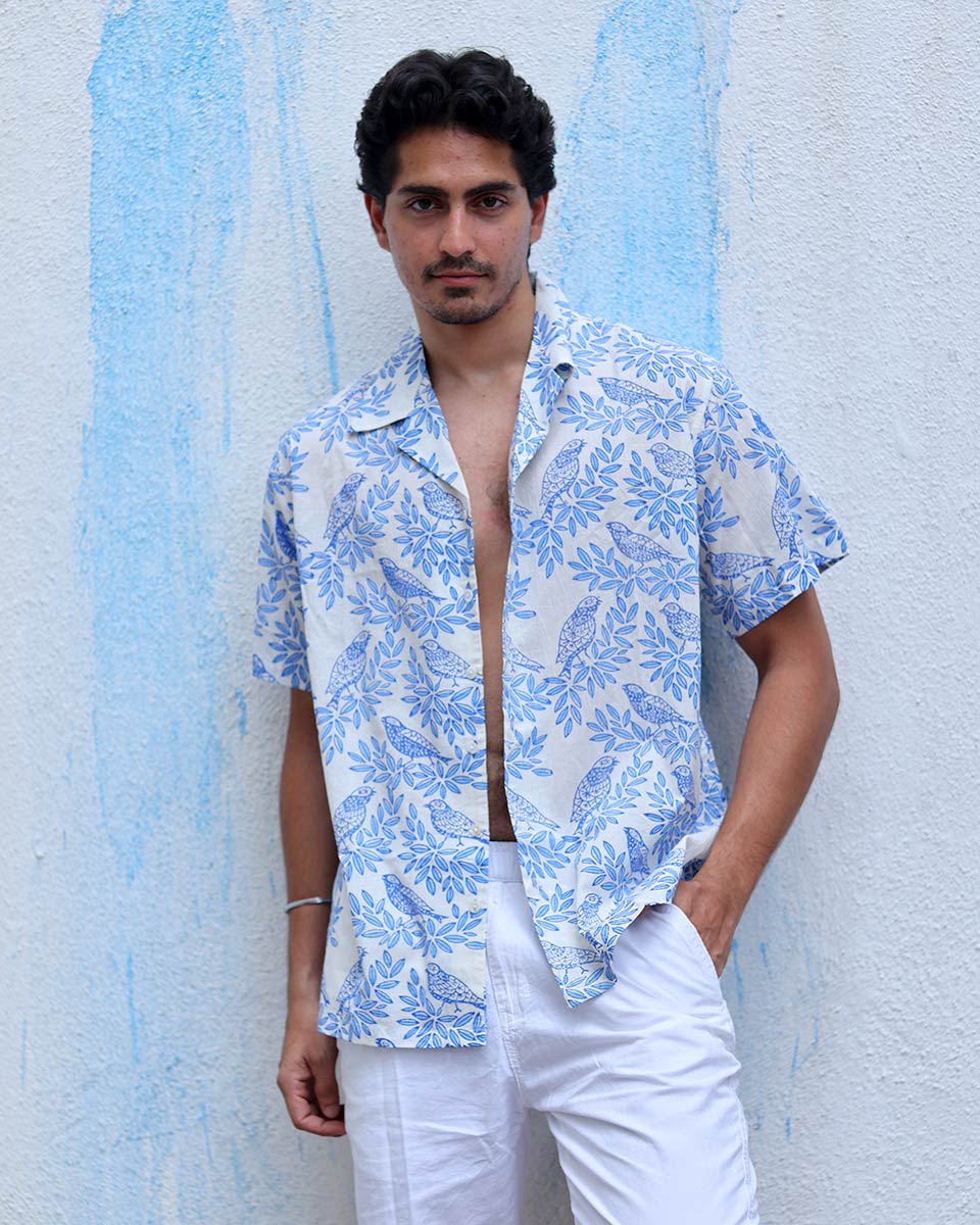 Gulzar Blue Hand Block Print Cotton Shirt -TOF