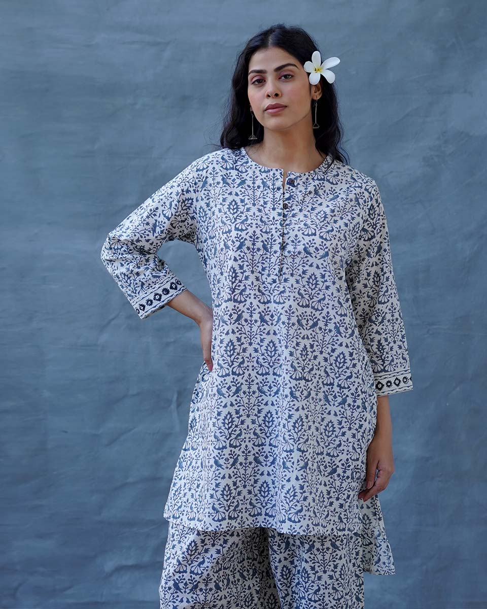 Mist Over Hill Grey Block Printed Top - BMS