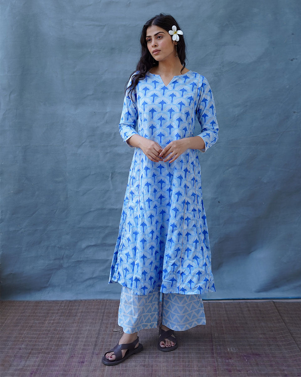 Pakhi Blue Hand Block Printed Kurti-BAD