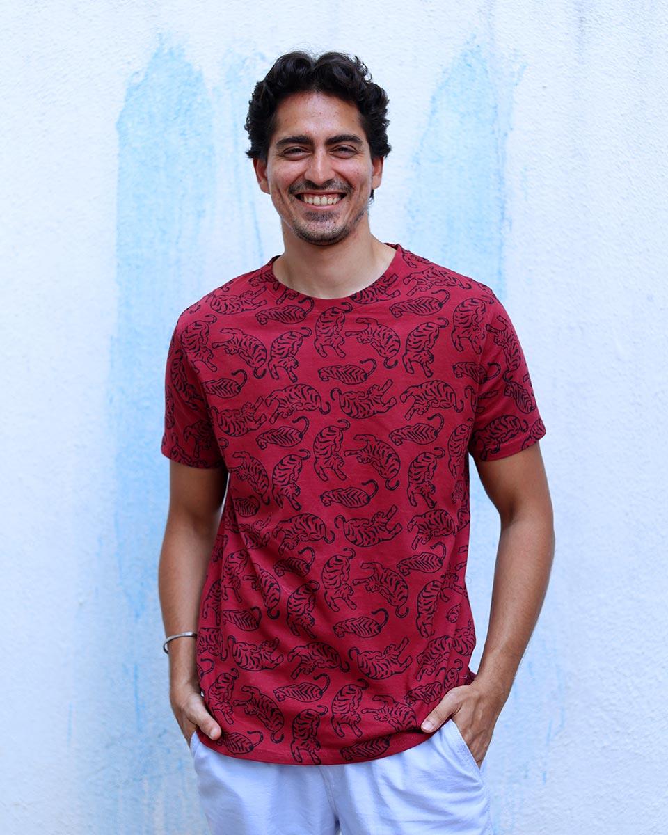 Aashiq Maroon Hand Block Print Cotton T- Shirt - TOF