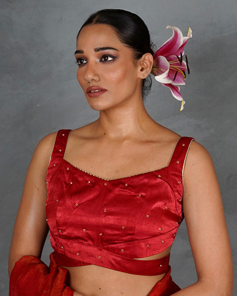 Hold Glow Red Mashru Silk Blouse - TARA