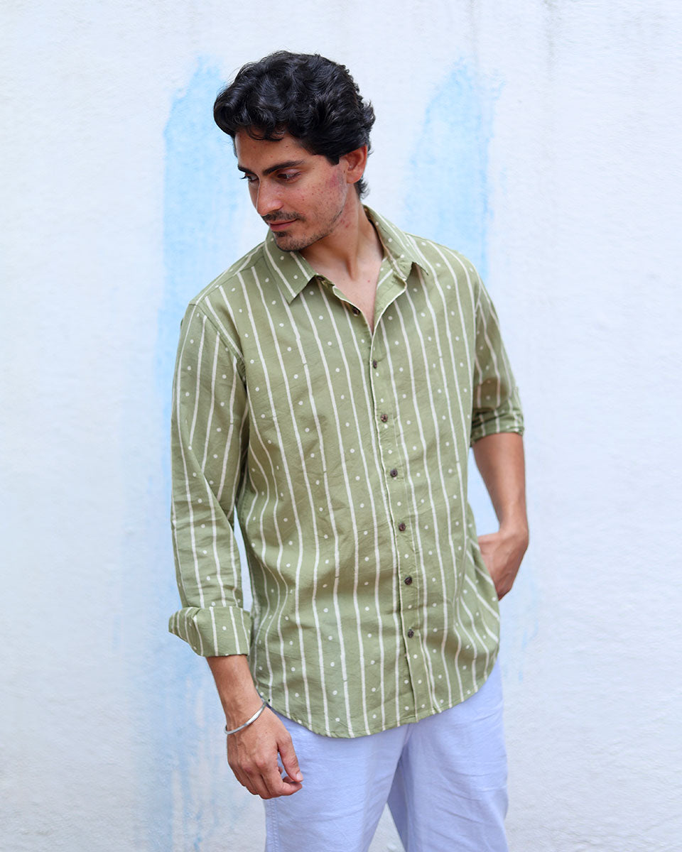 Mehrang Green Hand Block Print Cotton Shirt -TOF