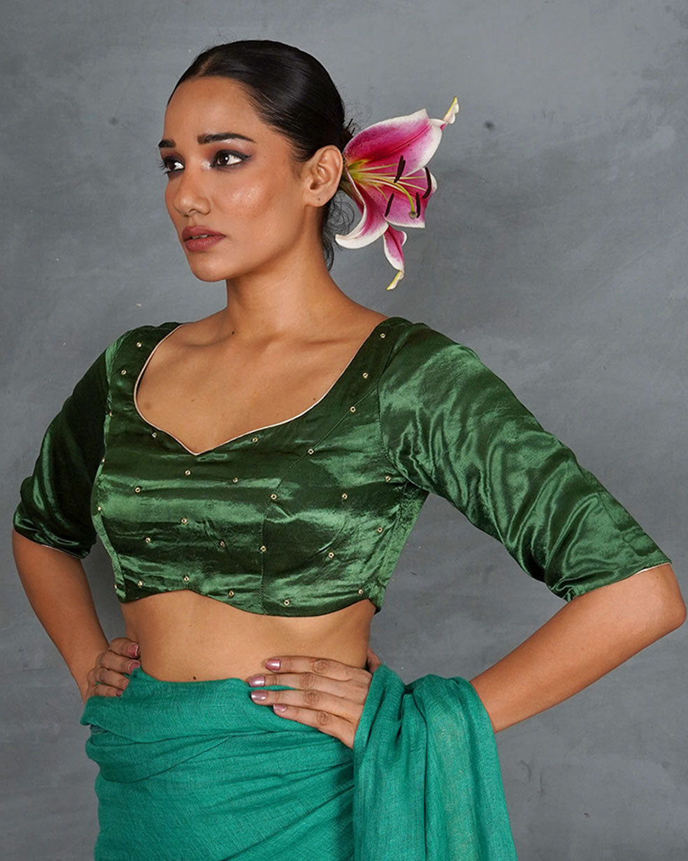 Light Within Green Mashru Silk Blouse - TARA