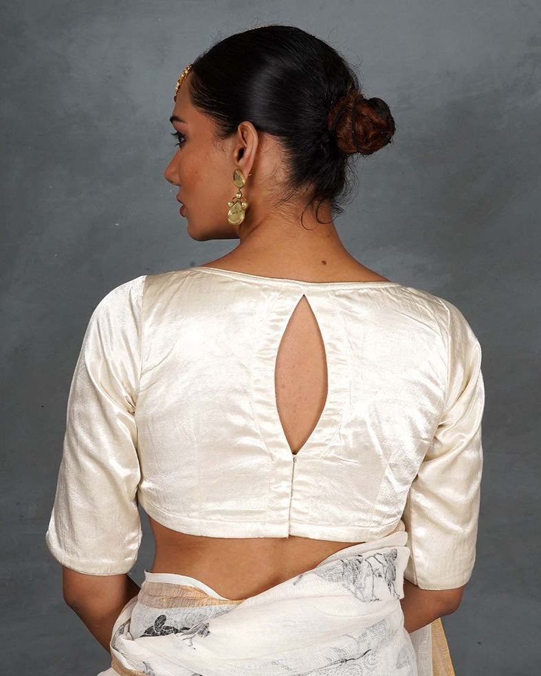 Mahira Ivory Mashru Silk Blouse - TARA