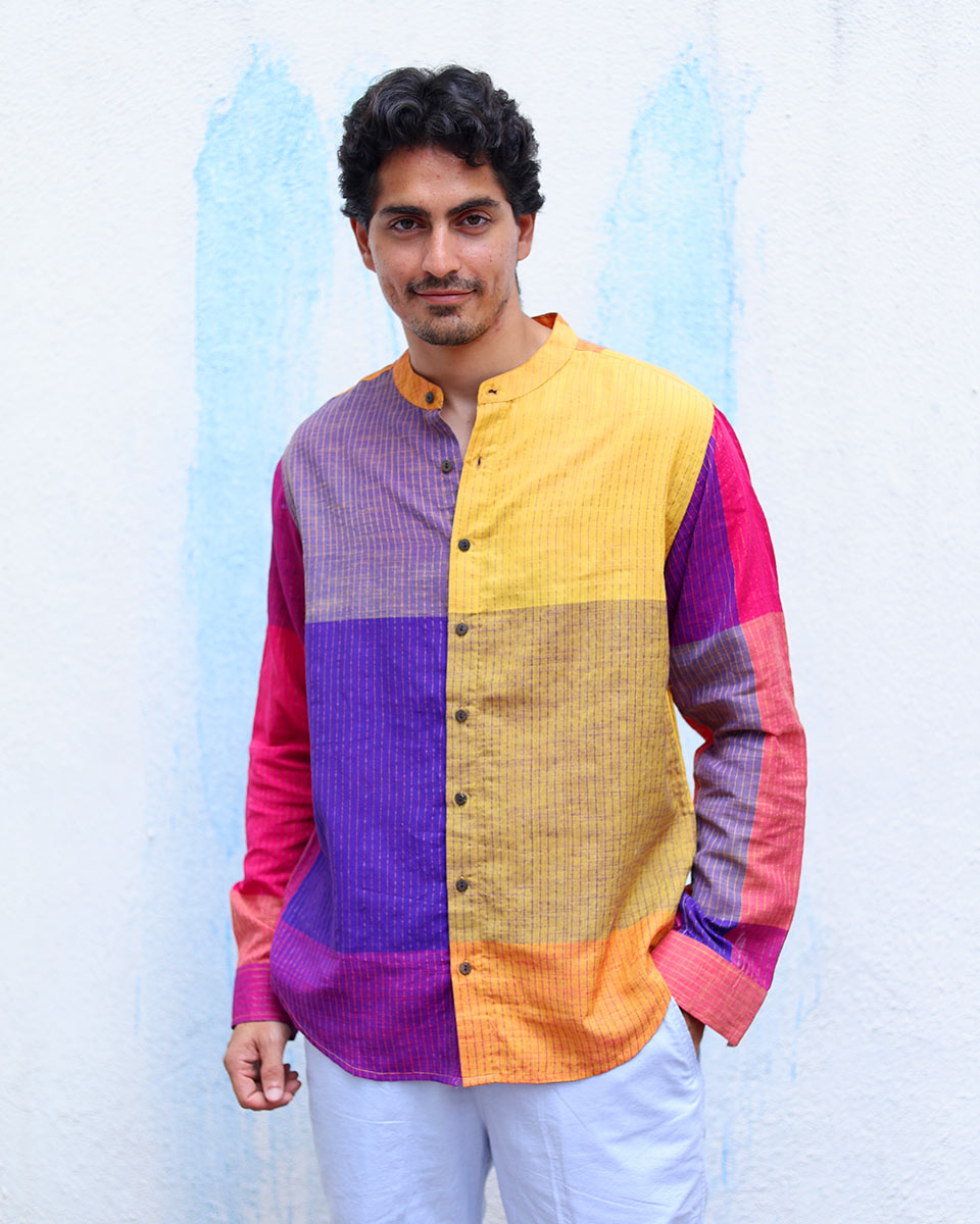 Azaad Multi Colours Handwoven Cotton Shirt - TOF