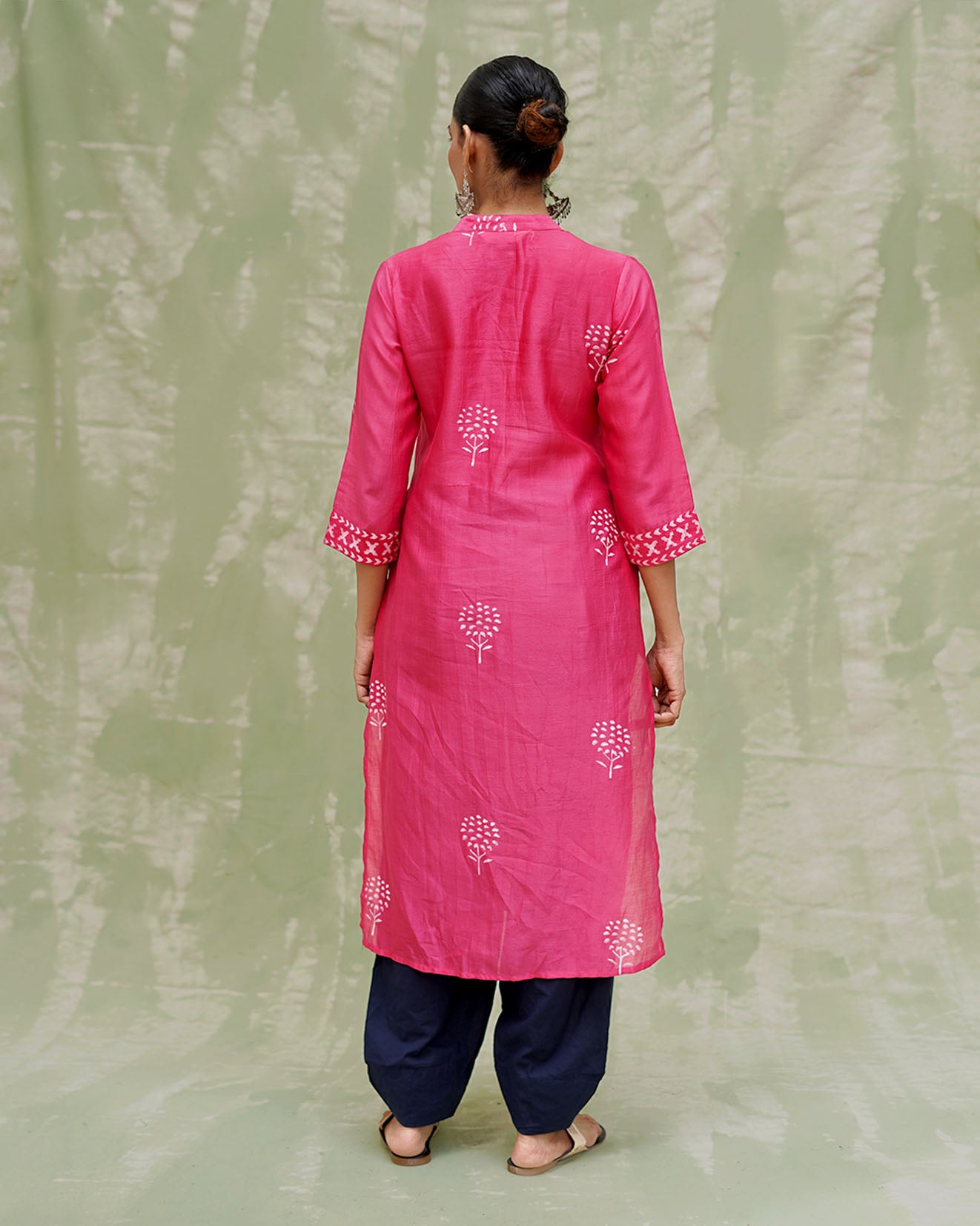Rang Reet Pink Handblock Printed Chanderi Silk Kurti - CHD