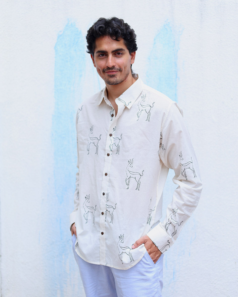 Firdaus White  Hand Block Print Cotton T- Shirt - TOF