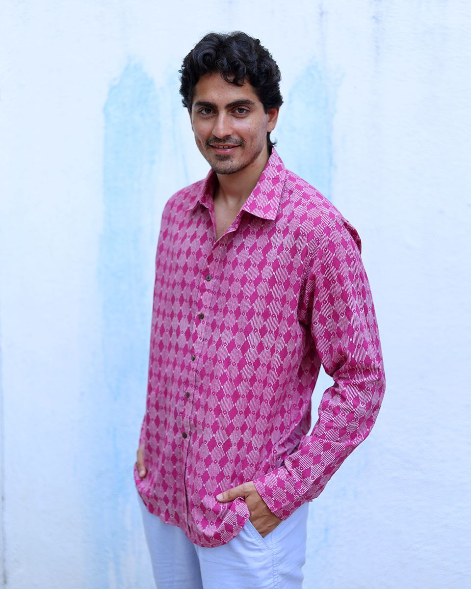 Shadab Pink Hand Block Print Cotton Shirt -TOF