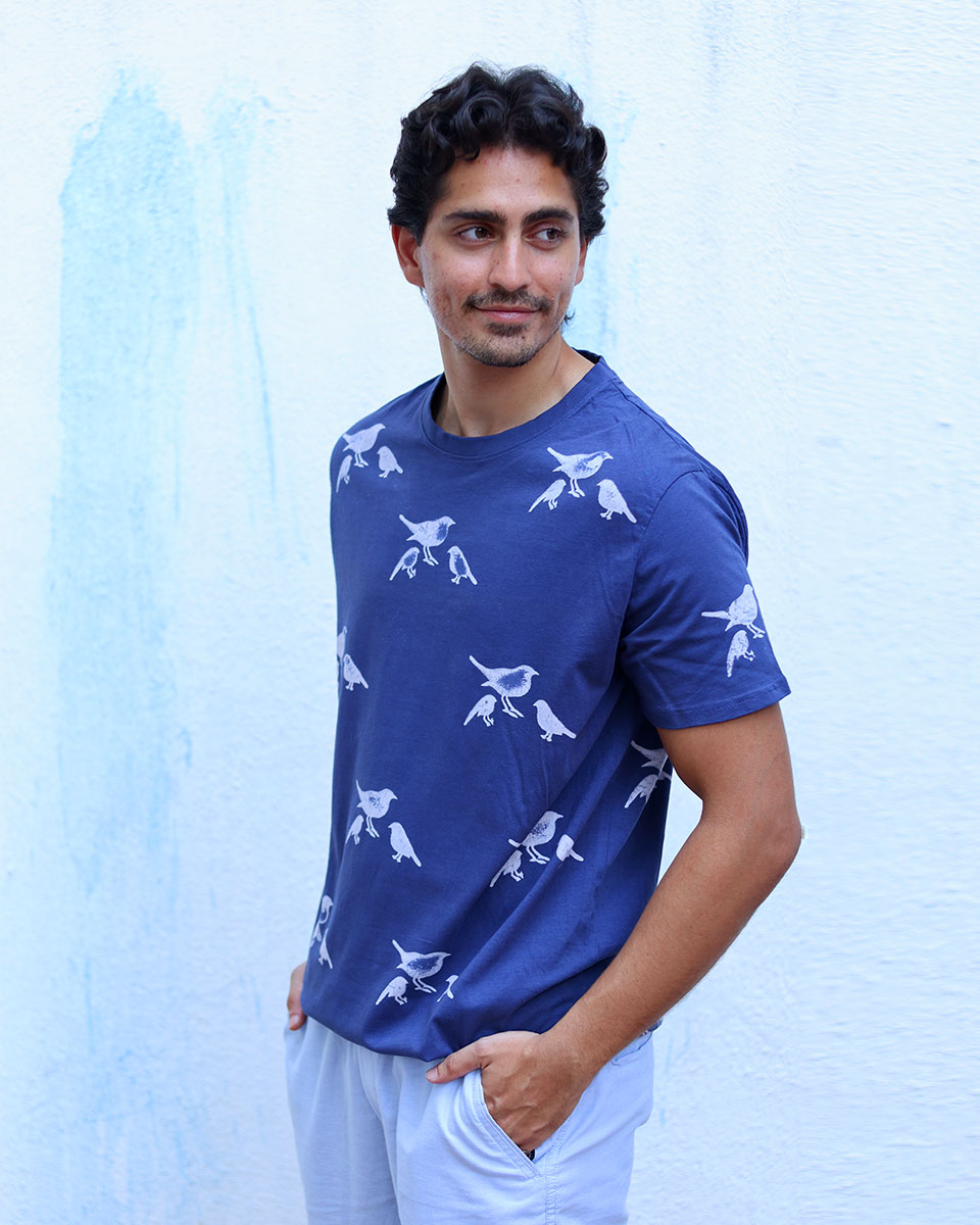 Meghdoot Blue Hand Block Print Cotton T- Shirt -TOF