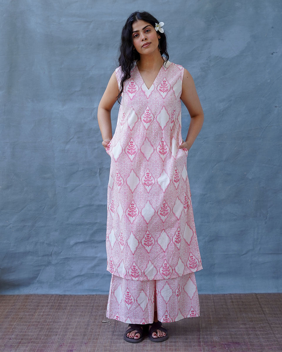Nargisâ€™s Noor Blush Pink Hand Block Print Kurti - MMG
