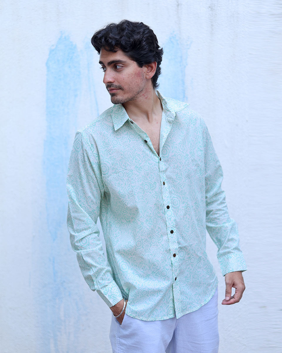 Kabir White Hand Block Print Cotton Shirt -TOF