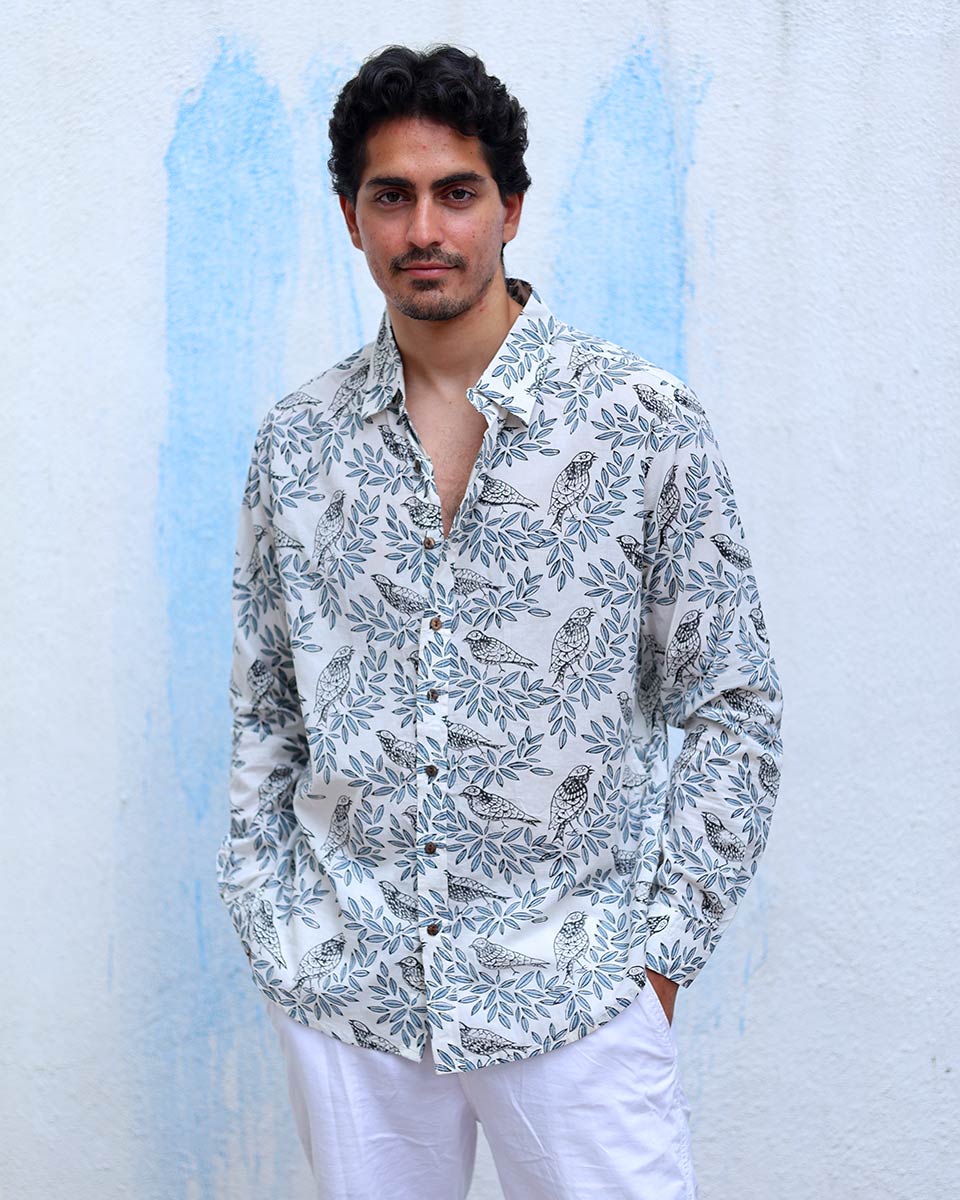 Sarmay White Hand Block Print Cotton Shirt - TOF