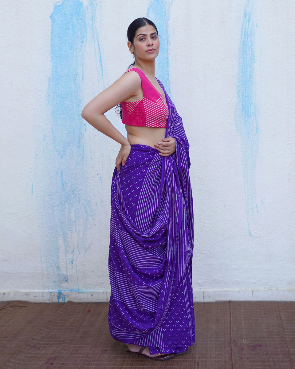 Chidiya Purple Handblock Print Cotton Saree - BFG